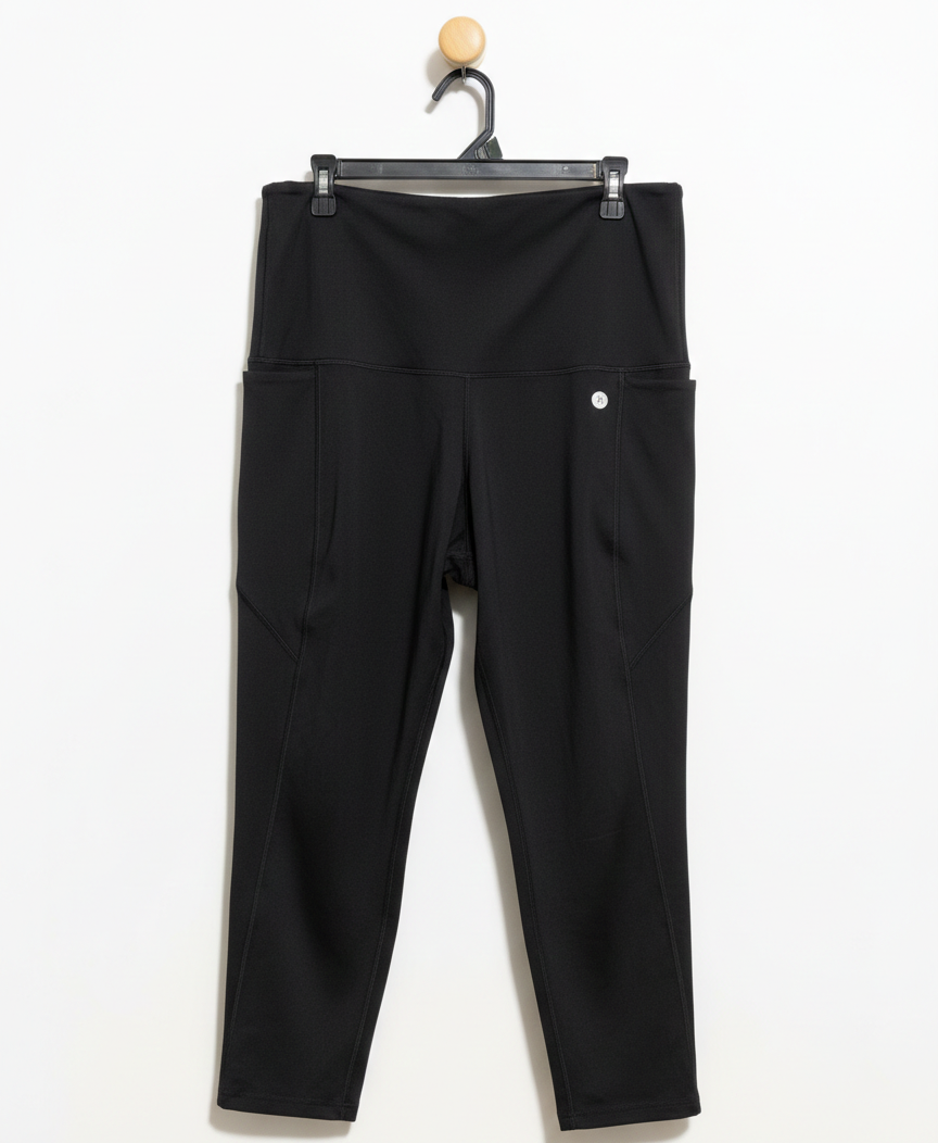 ACTIVE TRUTH |XL| WAIST 36| BLACK HIGH-WAISTED CAPRI YOGA LEGGINGS WITH SIDE POCKETS
