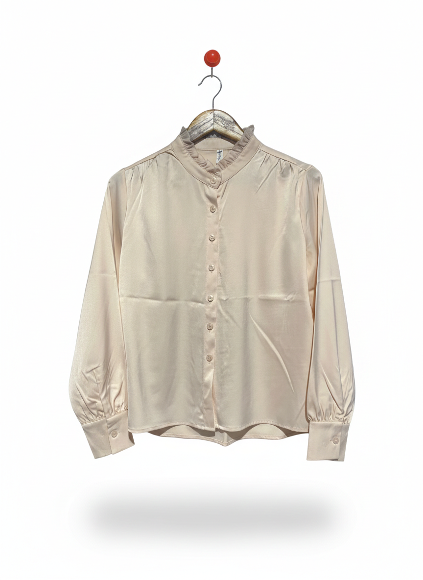 AILEYI |M| BUST 18| LUMINOUS CHAMPAGNE SATIN HIGH-NECK BLOUSE