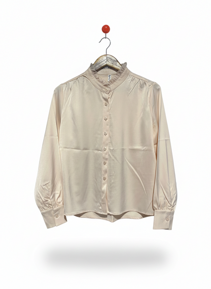 AILEYI |M| BUST 18| LUMINOUS CHAMPAGNE SATIN HIGH-NECK BLOUSE