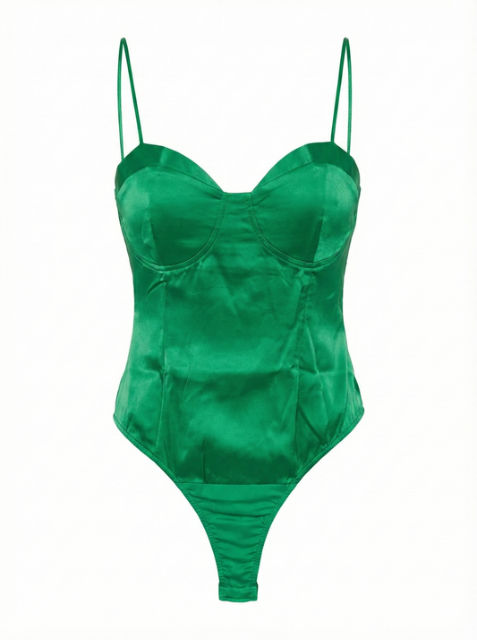 PRIMARK|M|BUST 15|GREEN SATIN THONG BODYSUIT
