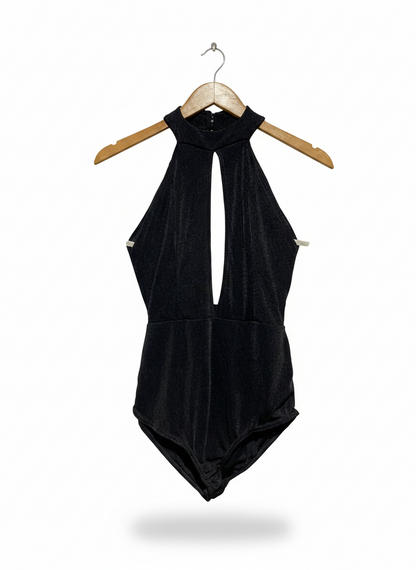 BOOHOO |M| BUST 13|B10|STARDUST SHIMMER KEYHOLE HALTER BODYSUIT