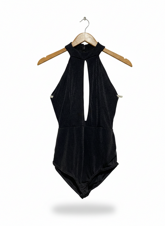 BOOHOO |M| BUST 13|B10|STARDUST SHIMMER KEYHOLE HALTER BODYSUIT