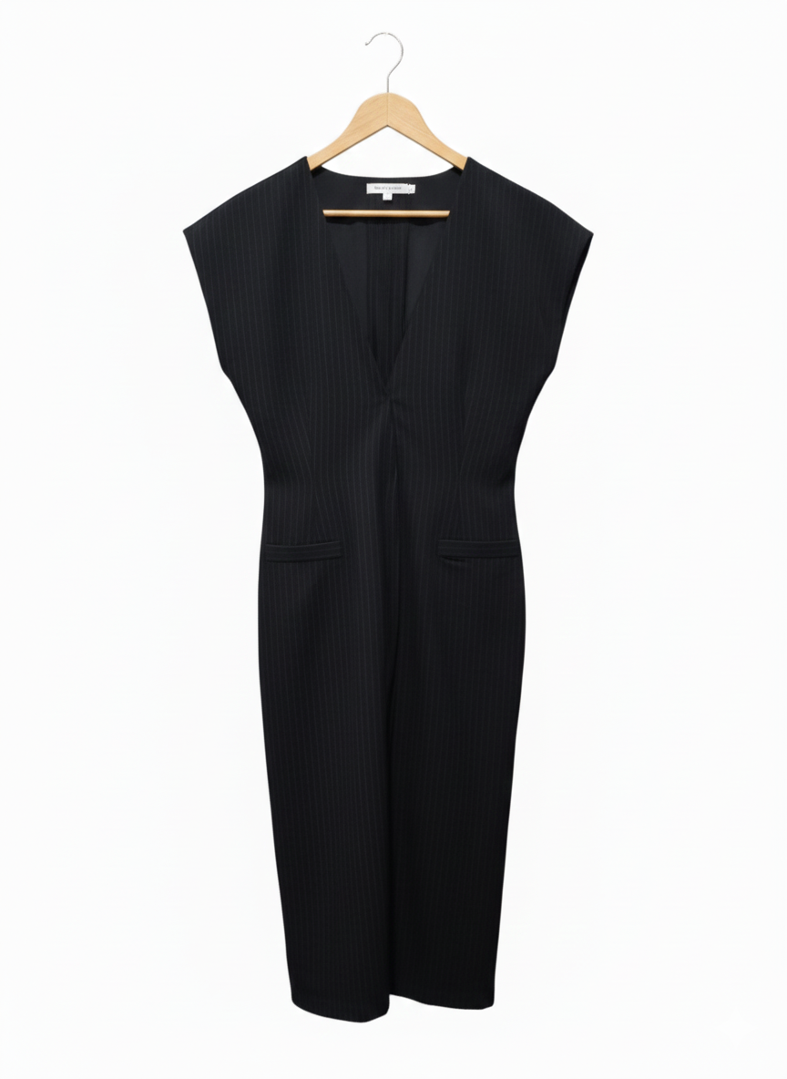 ZARA|S|BUST 17|Black Pinstripe Midi Dress with Pockets