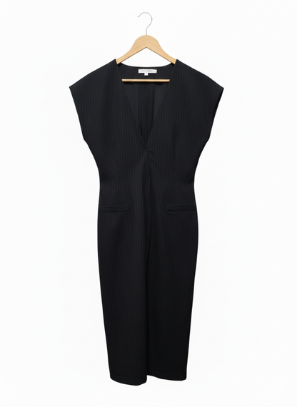 ZARA|S|BUST 17|Black Pinstripe Midi Dress with Pockets