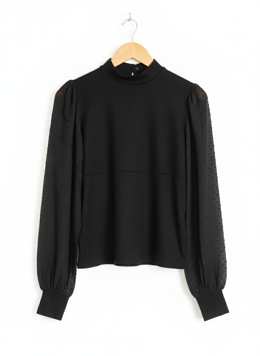 Stradivarius HIGH NECK LONG SLEEVED TOP | Black |W-16 / L-23