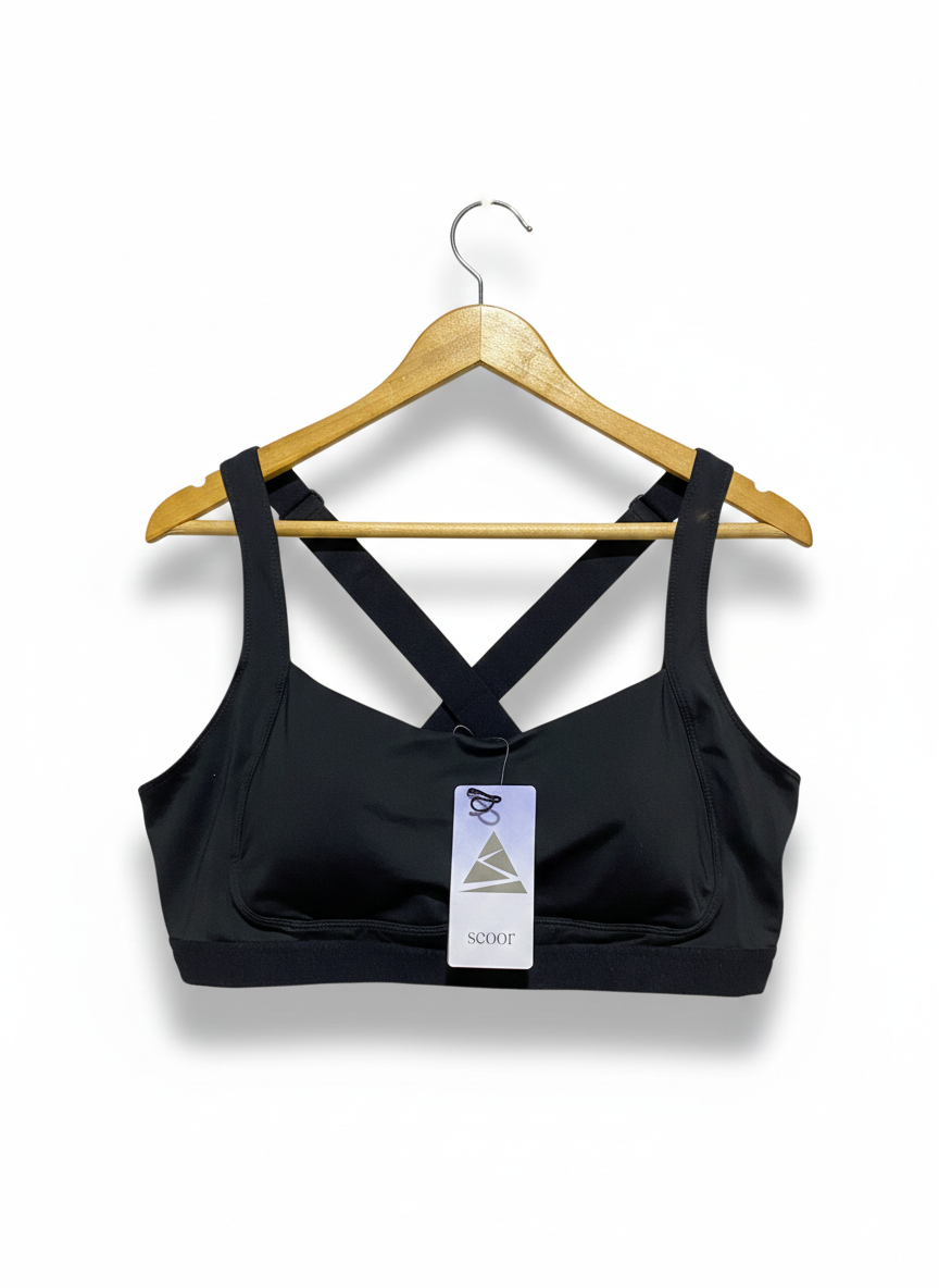 SCOOR |XL| BUST 18| BLACK CROSS-BACK SPORTS BRA