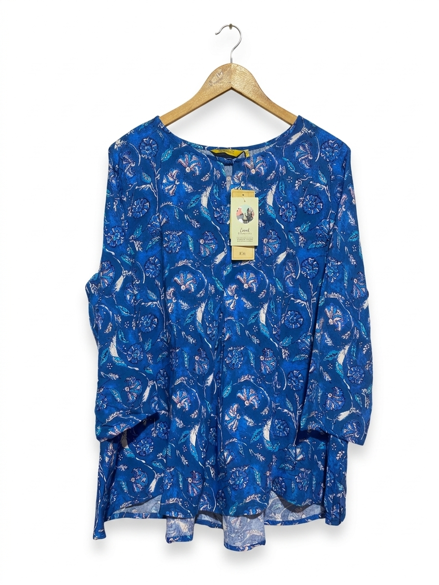 GLOBAL DESI |XL| BUST 22| B7| ROYAL BLUE FLORAL ARTISAN TUNIC
