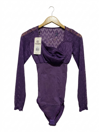 TISSINI |L| BUST 13| B10| WOMEN'S DEEP PURPLE LACE LONG SLEEVE BODYSUIT