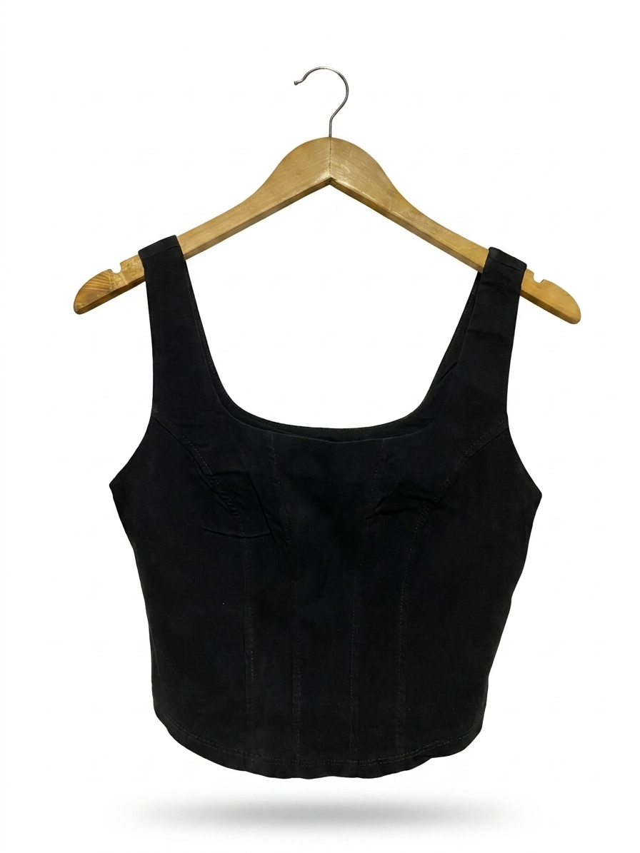 PRIMARK |M| BUST 15| B23| CHIC BLACK CORSET-STYLE CROP TANK TOP - VERSATILE FITTED BODICE BUSTIER