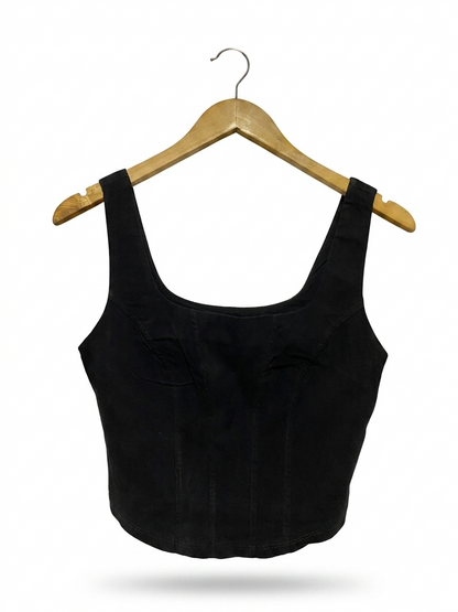 PRIMARK |M| BUST 15| B23| CHIC BLACK CORSET-STYLE CROP TANK TOP - VERSATILE FITTED BODICE BUSTIER