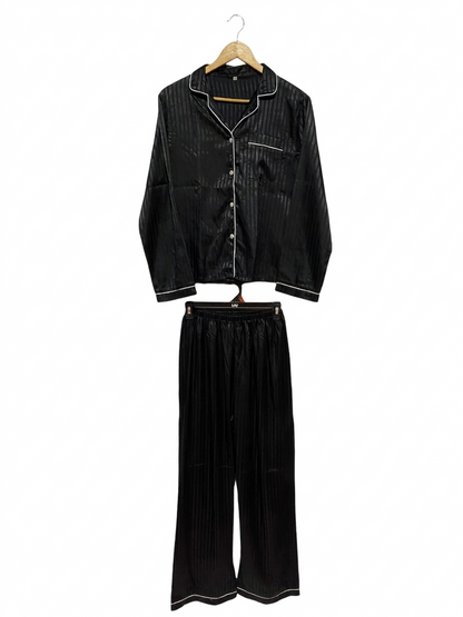 | S| B10| LUXURY SILK SATIN STRIPED PAJAMA SET - CLASSIC BLACK