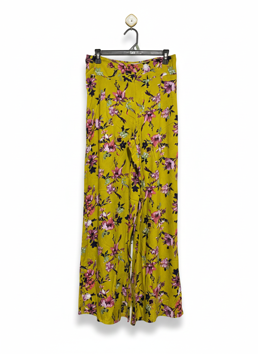 ANKO |L| WAIST 30| VIBRANT MUSTARD FLORAL WIDE-LEG TROUSERS