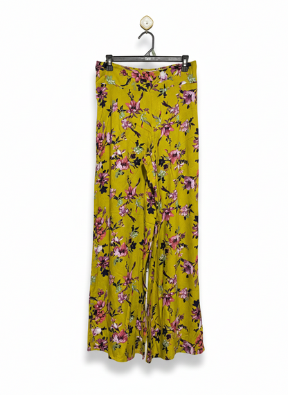 ANKO |L| WAIST 30| VIBRANT MUSTARD FLORAL WIDE-LEG TROUSERS