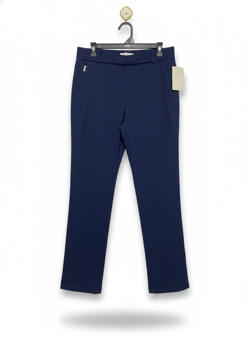 AFITNE |L| WAIST 32| Navy Blue Straight-Leg Trousers With Zipped Pockets