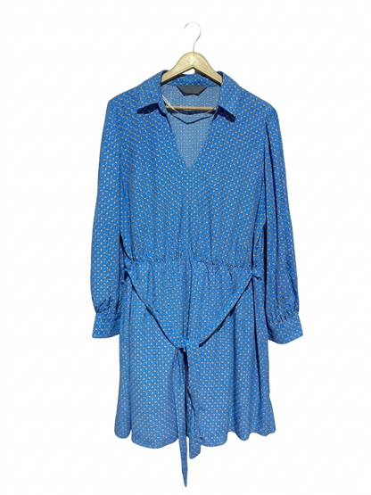 PRIMARK |L| BUST 23| B10| Blue Geometric Print Long Sleeve Dress