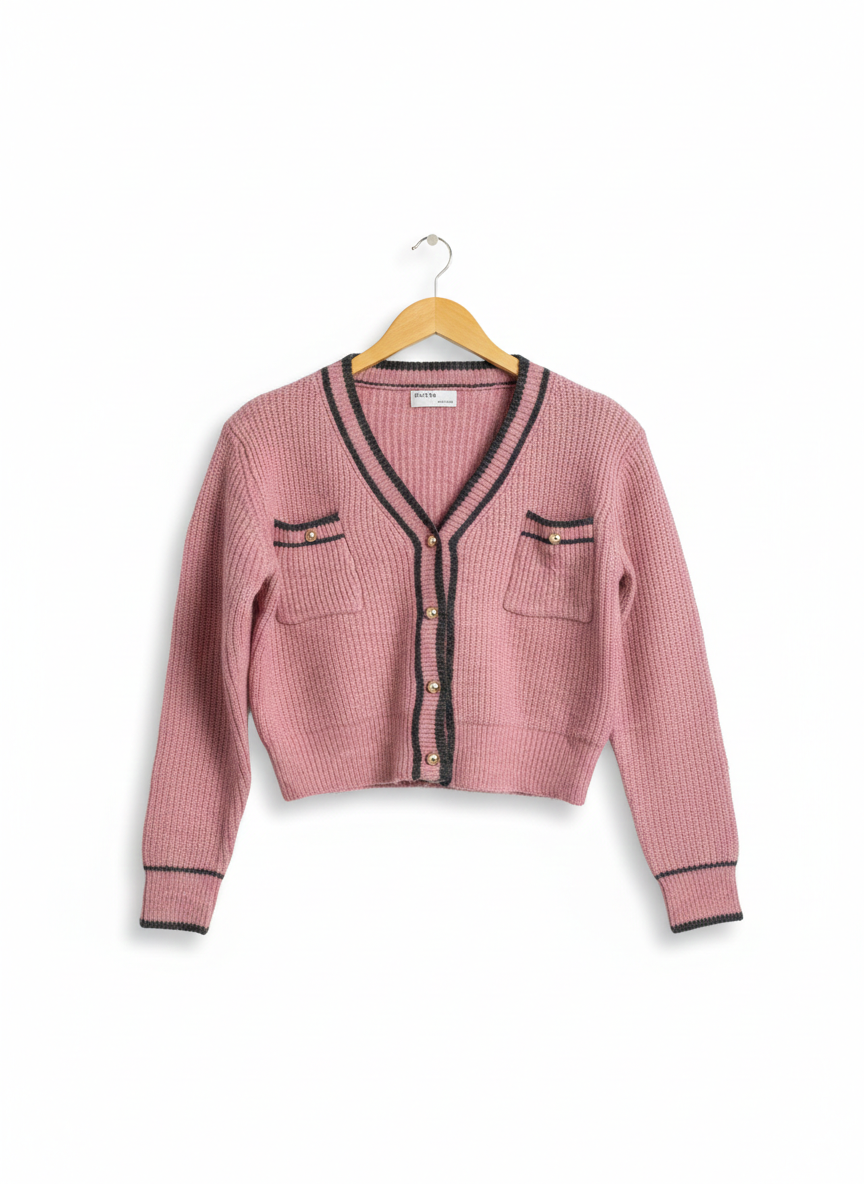 HCYYS |L| BUST 20| DUSTY PINK CONTRAST TRIM CARDIGAN