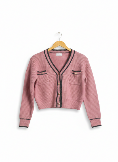 HCYYS |L| BUST 20| DUSTY PINK CONTRAST TRIM CARDIGAN