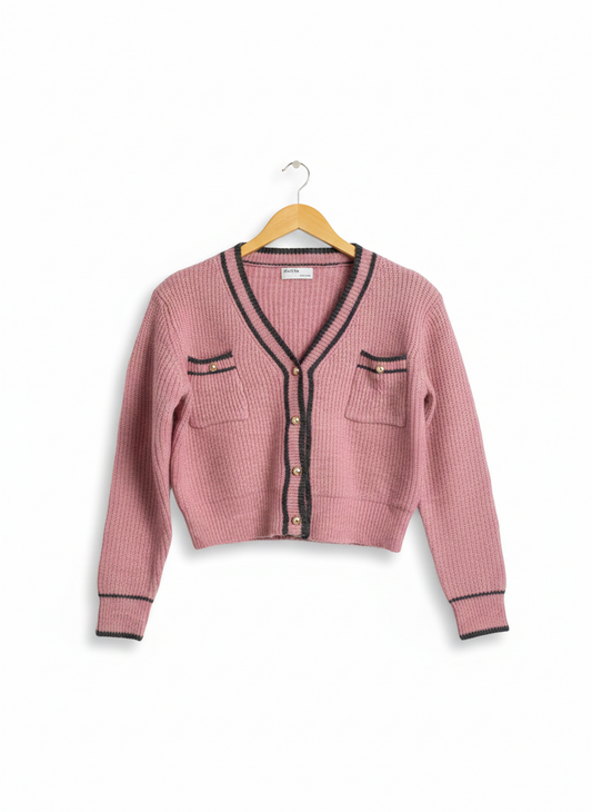 HCYYS |L| BUST 20| DUSTY PINK CONTRAST TRIM CARDIGAN