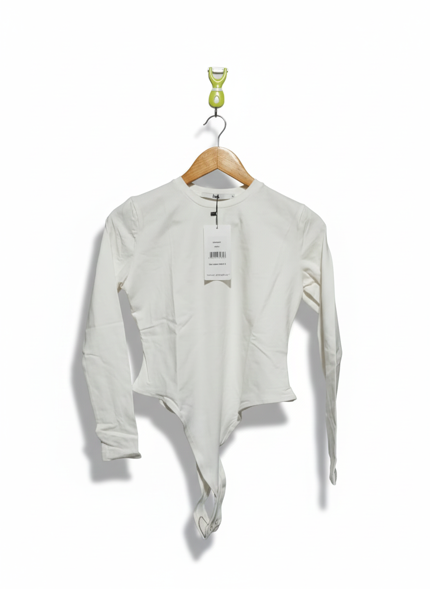 BOA|L/XL|BUST 17|WHITE LONG SLEEVE CREW NECK BODYSUIT