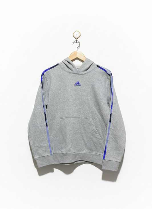 ADIDAS |L| BUST 19| Grey Pullover Hoodie With lue Side Stripes