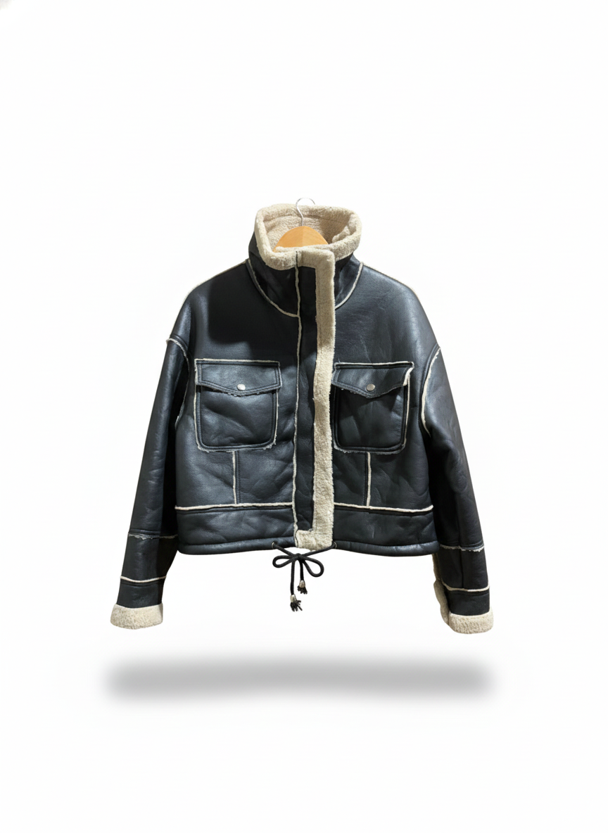 FLAM MODES|L|BUST 22|BLANKNYC WOMEN'S SHERPA BONDED MOTO JACKET