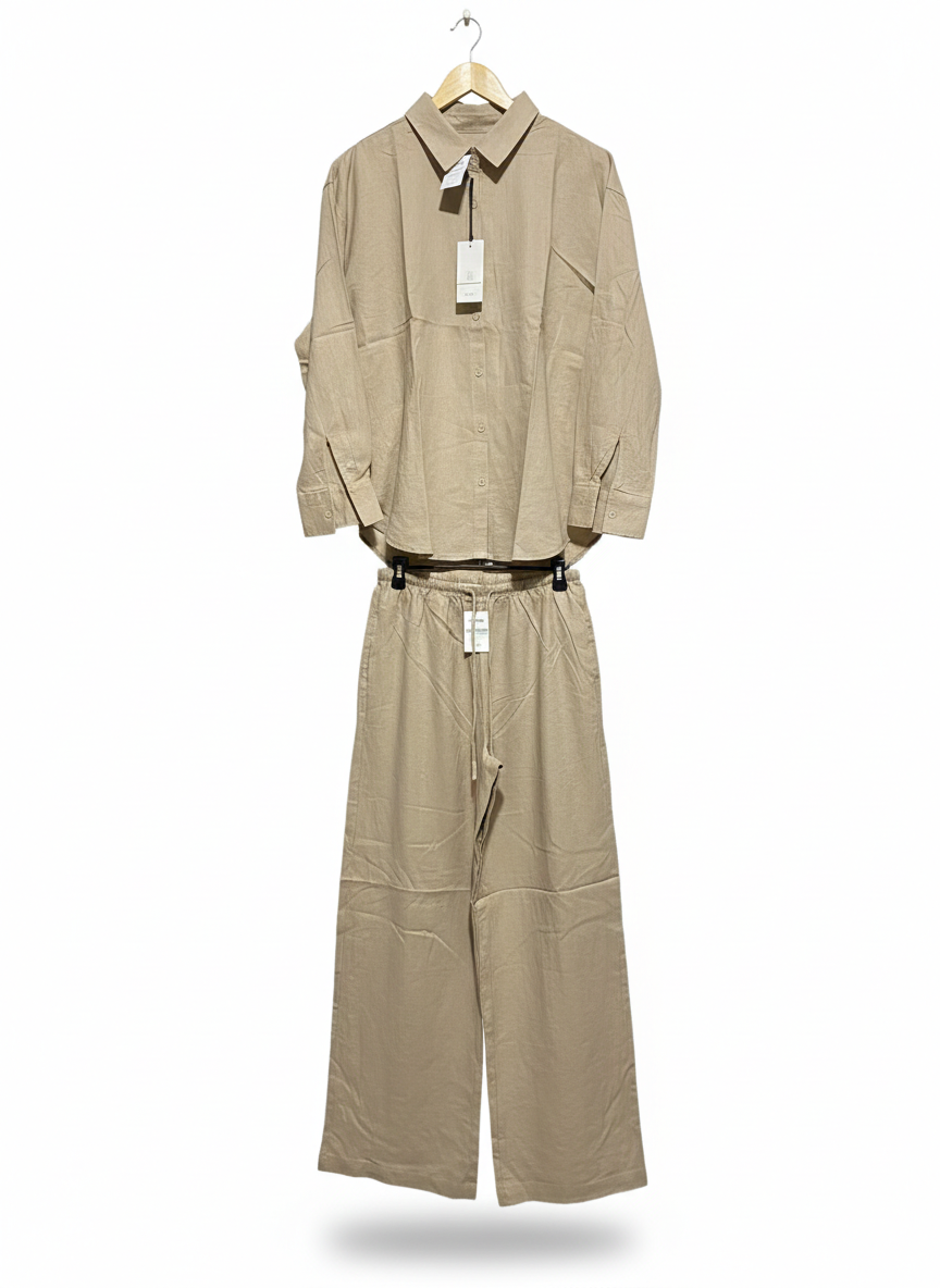 COTTON ON |M| WOMEN'S LINEN CO-ORD SET IN NATURAL BEIGE