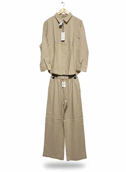 COTTON ON |M| WOMEN'S LINEN CO-ORD SET IN NATURAL BEIGE