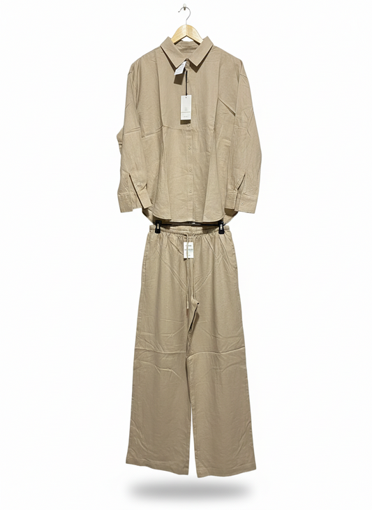COTTON ON |M| WOMEN'S LINEN CO-ORD SET IN NATURAL BEIGE