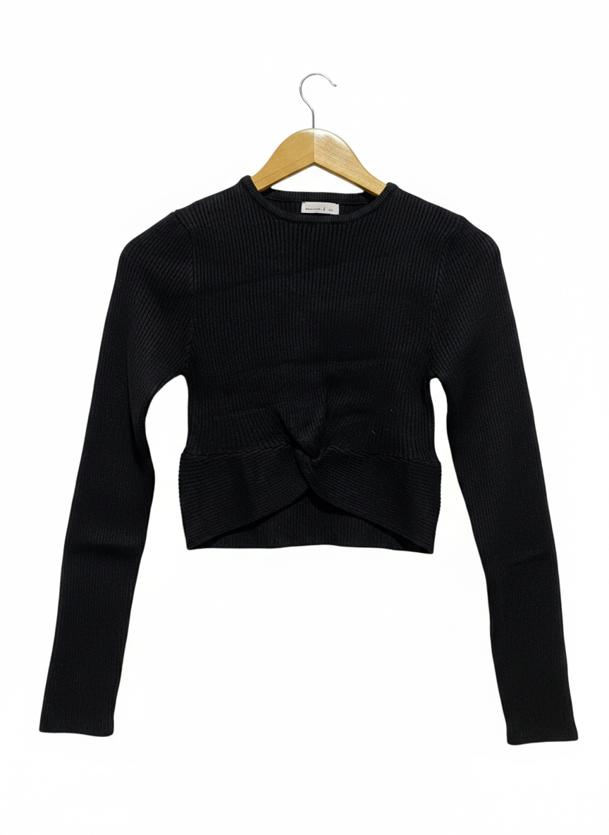 WINNIE & CO |S/M| BUST 13|C2| BLACK TWIST-FRONT RIBBED TOP