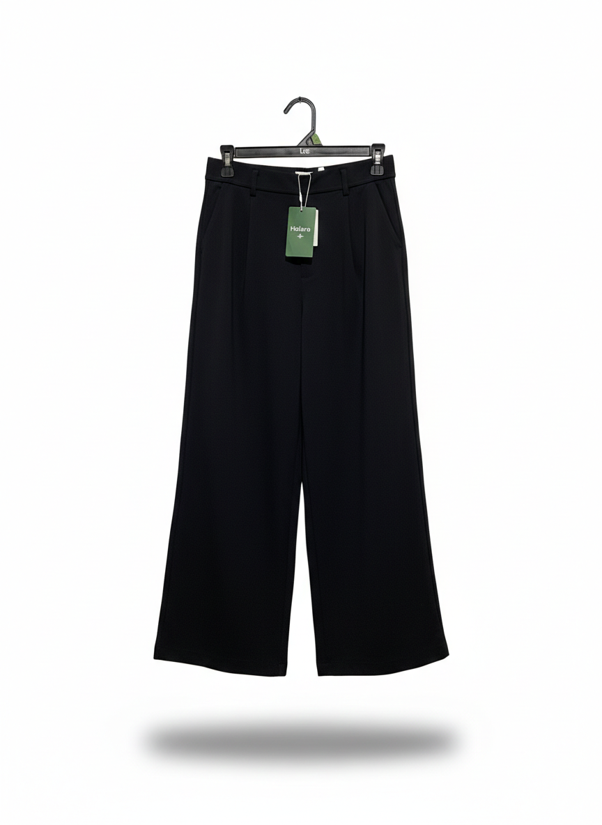 HALARA |S| WAIST 28| CLASSIC BLACK WIDE-LEG TAILORED TROUSERS