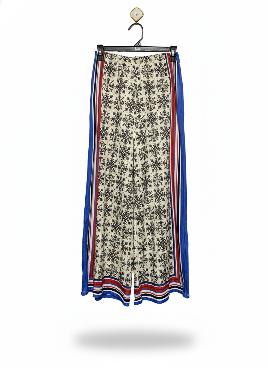 ZARA |S| WAIST 26| ORNATE GEOMETRIC PRINT WIDE-LEG TROUSERS