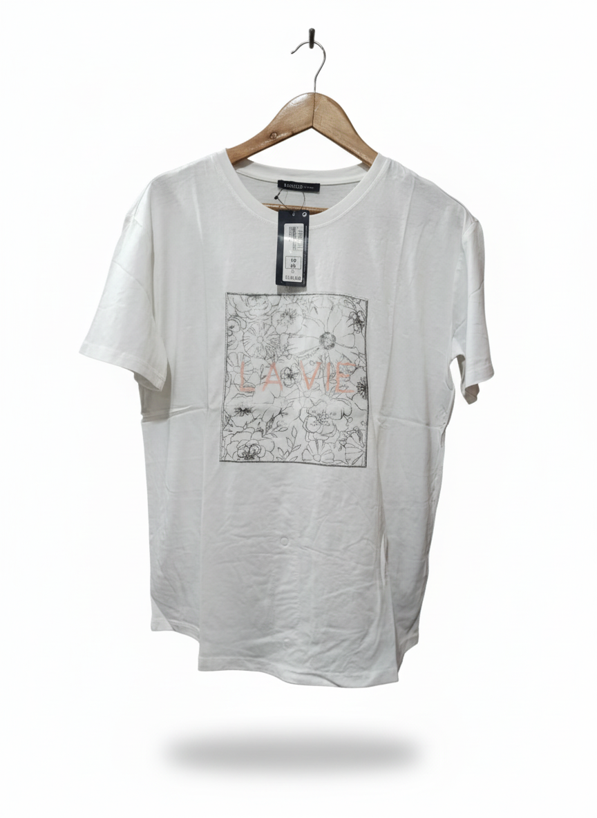 M&S White T-Shirt ith A Floral Graphic Print