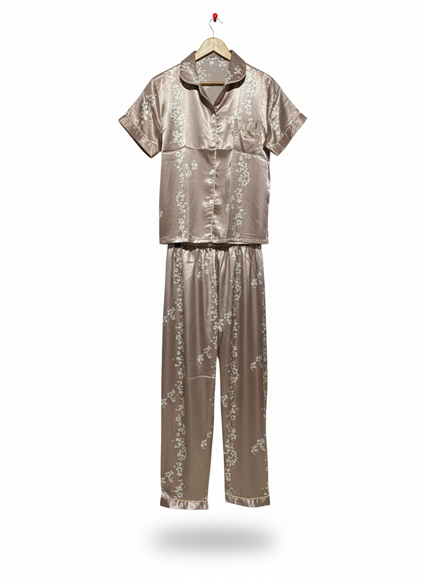 ELEGANT WOMEN'S FLORAL PRINT SATIN PAJAMA SET |L|