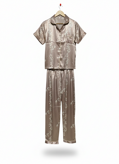 ELEGANT WOMEN'S FLORAL PRINT SATIN PAJAMA SET |L|