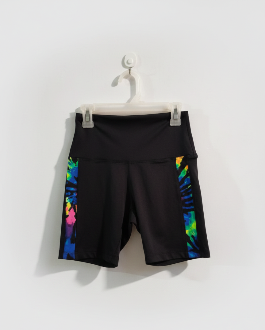 PINK ACIVE|XS|WAIST 22|BLACK HIGH-WAISTED BIKE SHORTS WITH A MULTICOLOR SIDE STRIPE