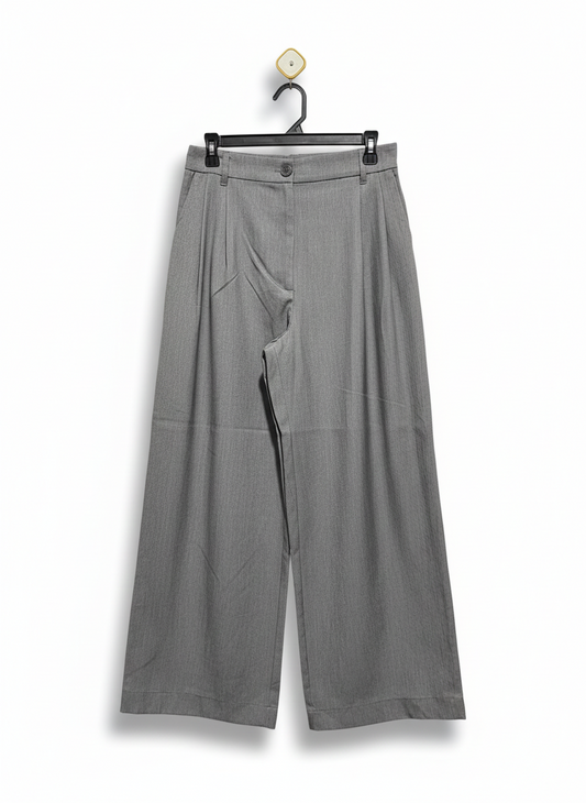 Pomelo Wide Leg Pleated Trousers - Light Grey |L| WAIST 30|