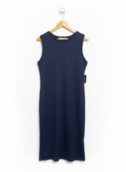 Navy Blue Sleeveless Ribbed Midi Dress |M| BUST 17|