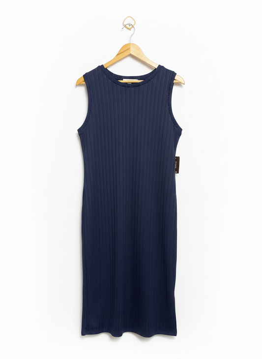 Navy Blue Sleeveless Ribbed Midi Dress |M| BUST 17|