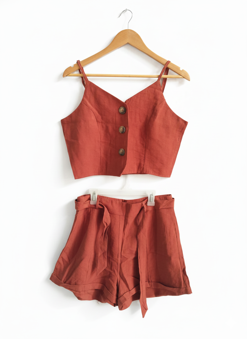 RUST LINEN-BLEND TWO-PIECE OUTFIT|L