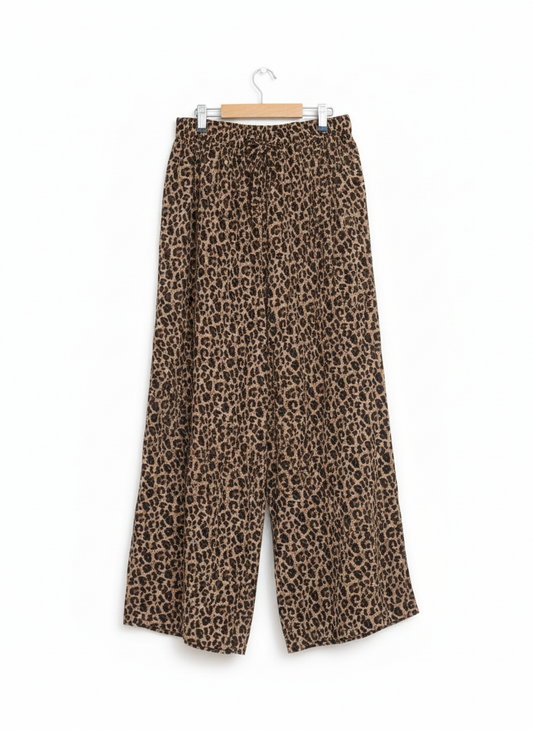 FEATHER NOISE|M|WAIST 28|Leopard Print Wide Leg Pants