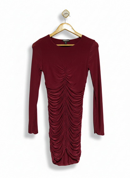 PINK VANILLA |S| BUST 14| C3| CRIMSON RUCHED LONG-SLEEVE MINI DRESS