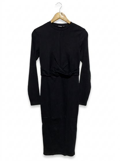 BOOHOO |M| BUST 14| BLACK TWIST-WAIST LONG SLEEVE MIDI DRESS