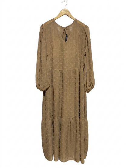 F&F |XL| BUST 22| B14| ELEGANT TAN SWISS DOT TIERED MAXI DRESS