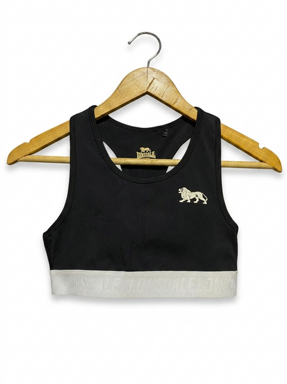 LONSDALE |S| BUST 12| B26| BLACK RACERBACK SPORTS BRA WITH EMBROIDERED LION LOGO