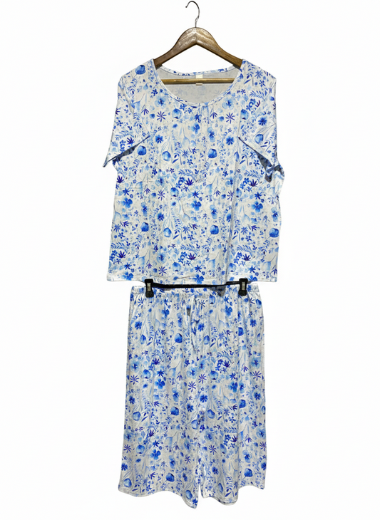SOFT TWO-PIECE LOUNGEWEAR WITH SHORT SLEEVE SCOOP NECK TOP AND MATCHING WIDE-LEG PANTS |XL|