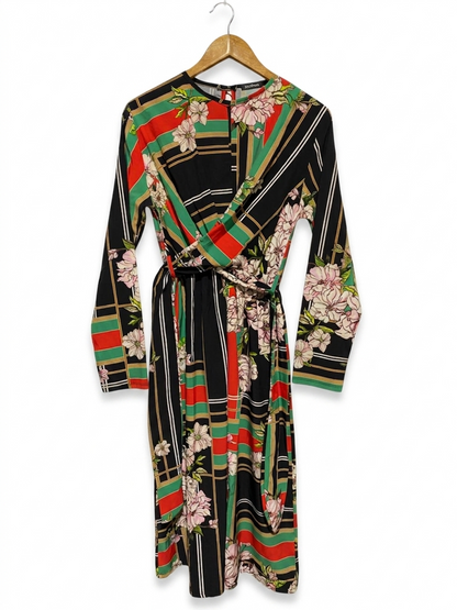 BOOHOO |M| BUST 16| B10| WOMEN’S LUXE GEOMETRIC FLORAL PRINT LONG SLEEVE MIDI DRESS