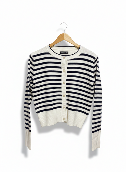 IVY |L| BUST 19| NAVY AND WHITE STRIPED BUTTON-DOWN CARDIGAN