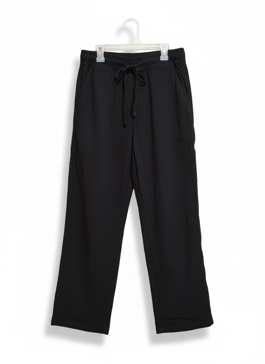 PRIMARK Black Wide-Leg Linen Trousers With A Drawstring Waist