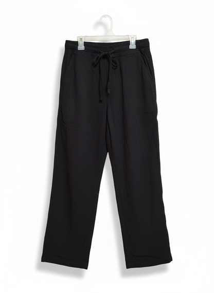 PRIMARK Black Wide-Leg Linen Trousers With A Drawstring Waist