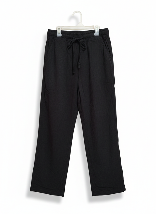 PRIMARK Black Wide-Leg Linen Trousers With A Drawstring Waist